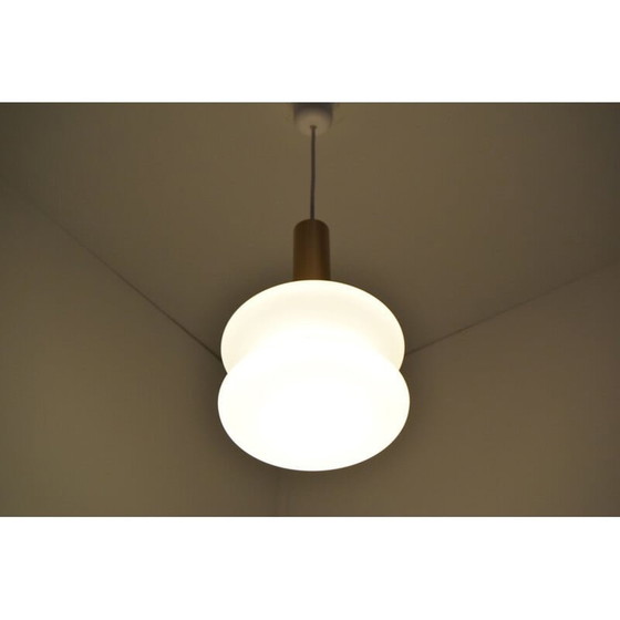 Image 1 of Vintage milk glass and copper pendant lamp, Czechoslovakia 1960