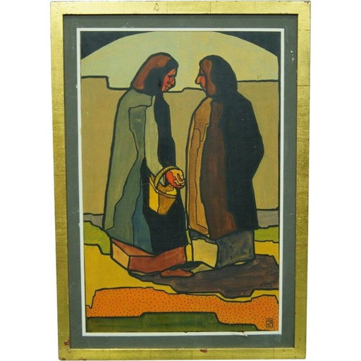 Pintura modernista escandinava al gouache de Waldemar Marberg, 1953