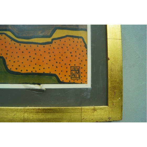 Image 1 of Scandinavian modernist gouache painting by Waldemar Marberg, 1953