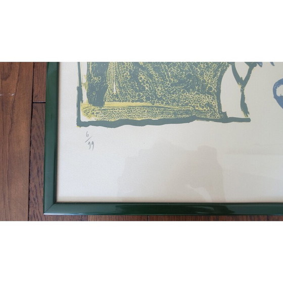 Image 1 of Vintage lithograph depicting a wandering frog by Pierre Alechinsky, 1979