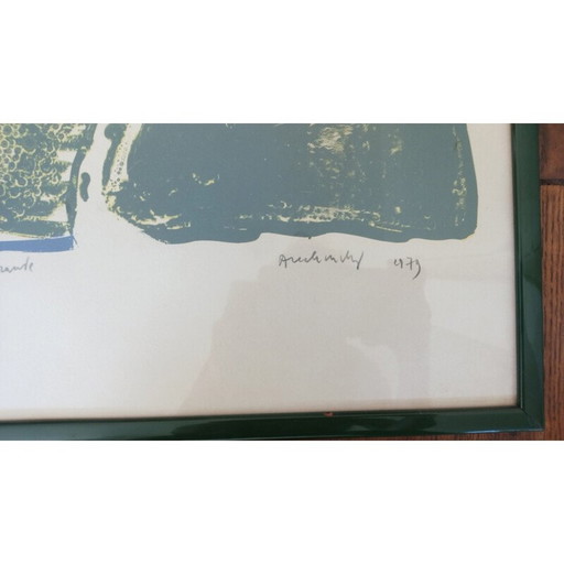 Litografía antigua que representa una rana errante de Pierre Alechinsky, 1979