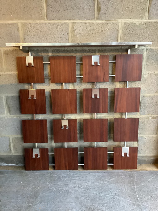 Vintage wall-mounted coat hanger with rosewood veneer and chrome hooks, 1960