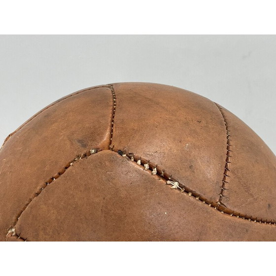 Image 1 of Vintage brown leather medicine ball, Czechoslovakia 1930