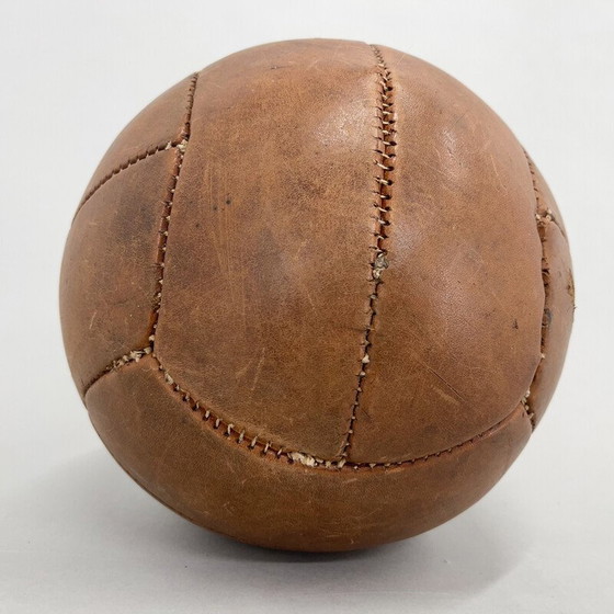 Image 1 of Vintage brown leather medicine ball, Czechoslovakia 1930