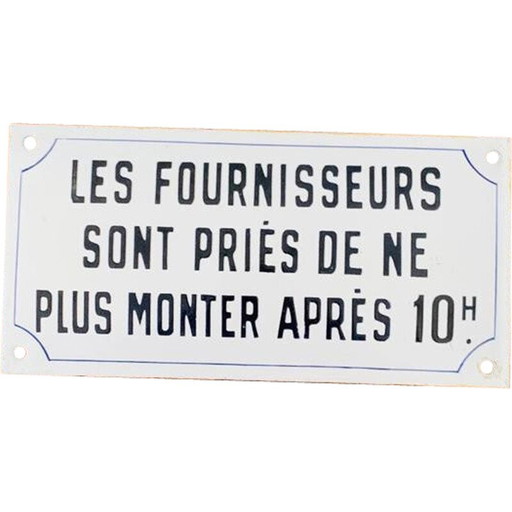 Vintage black and white enamel plaque