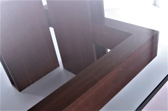 Image 1 of French Brutalist Design coffee table of teak with glass top,1970