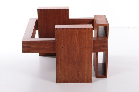 Image 1 of French Brutalist Design coffee table of teak with glass top,1970