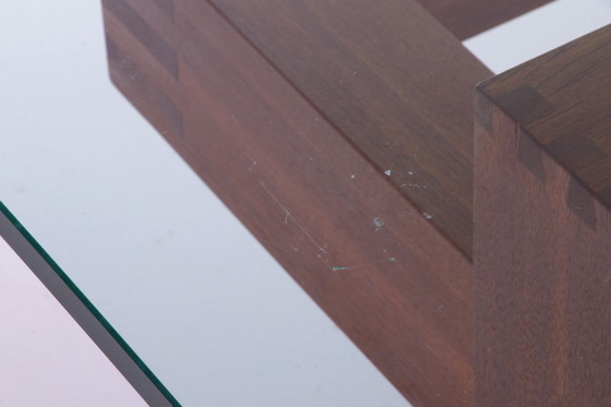 Image 1 of French Brutalist Design coffee table of teak with glass top,1970