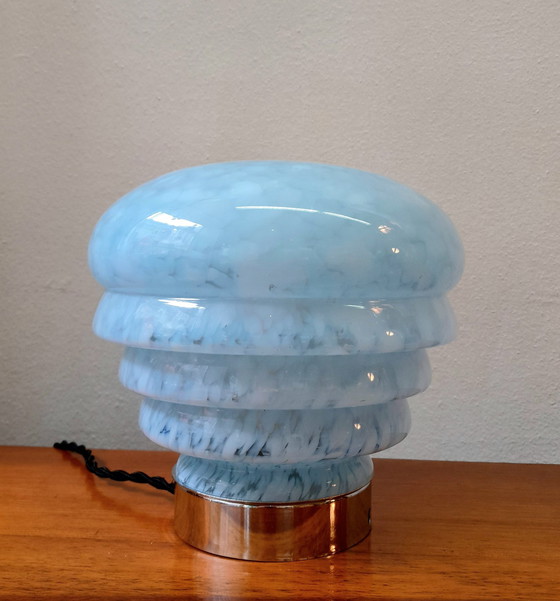 Image 1 of Art Deco Verre De Clichy Blue Table Lamp