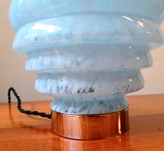 Image 1 of Art Deco Verre De Clichy Blue Table Lamp