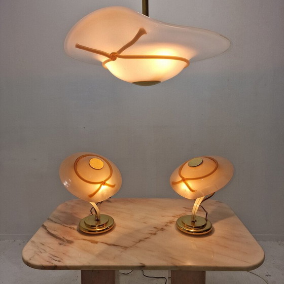 Image 1 of Pair of vintage table lamps with Murano glass pendant lamp, Italy 1970