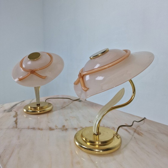 Image 1 of Pair of vintage table lamps with Murano glass pendant lamp, Italy 1970