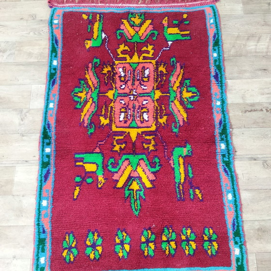 Image 1 of Marokkanischer Berberteppich Aus Roter Wolle - Moroccan Berber Wool Carpet In Red