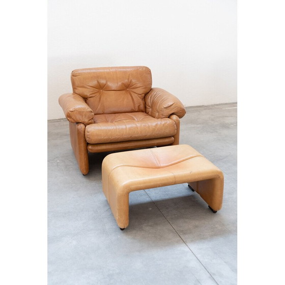 Image 1 of Pair of vintage "Coronado" armchairs with pouf by Afra Bianchin and Tobia Scarpa for B et B Italia, Italy 1986