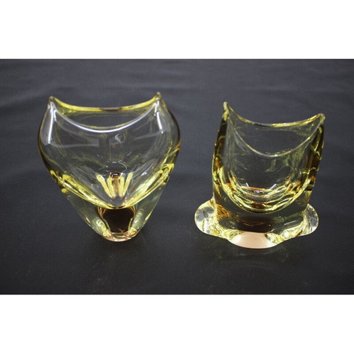 Par de jarrones de vidrio vintage de Zeleznobrodské sklo, Checoslovaquia