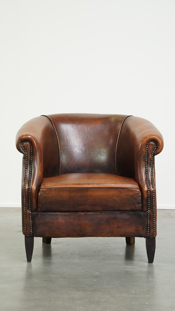 Image 1 of Sheep Leather Club Chair Finished With Ornamental Nails