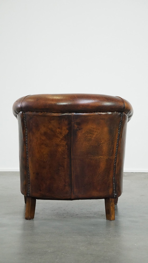 Image 1 of Sheep Leather Club Chair Finished With Ornamental Nails