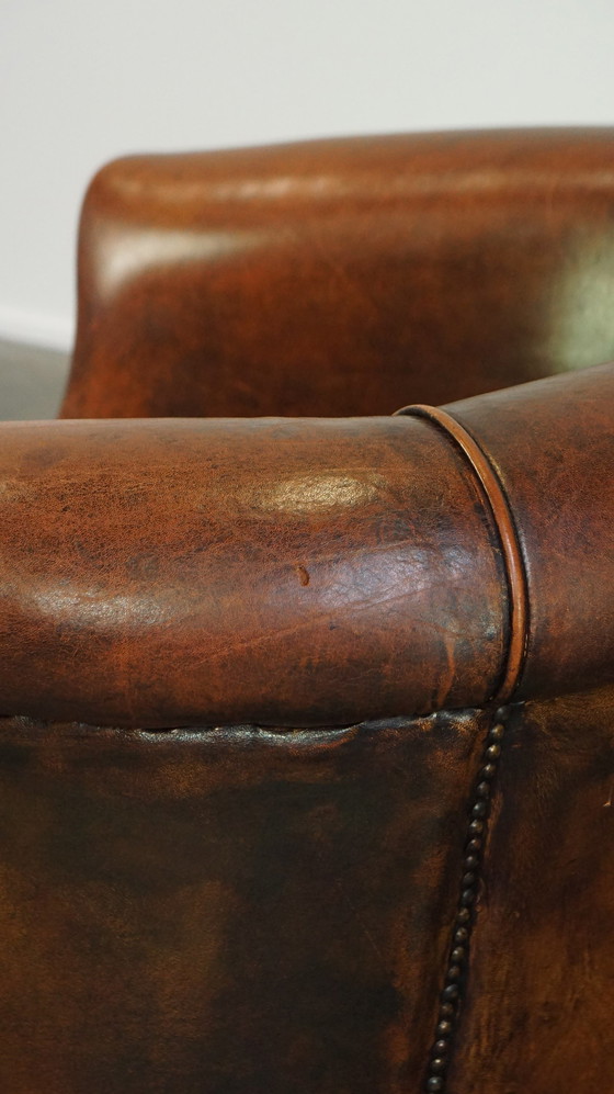 Image 1 of Sheep Leather Club Chair Finished With Ornamental Nails