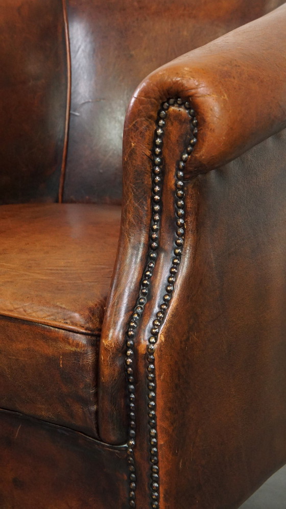 Image 1 of Sheep Leather Club Chair Finished With Ornamental Nails