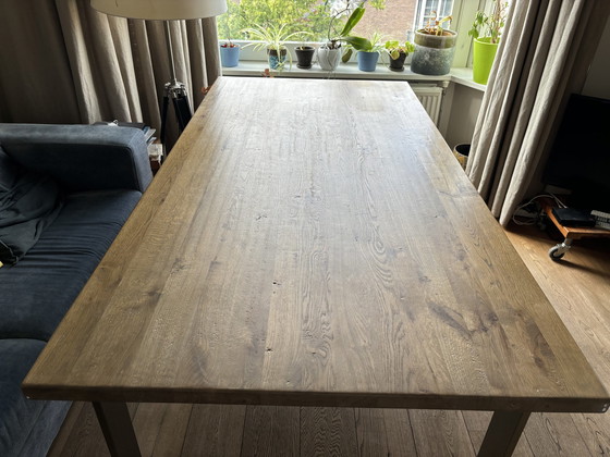 Image 1 of Rofra Home oak dining table with brushed stainless steel legs