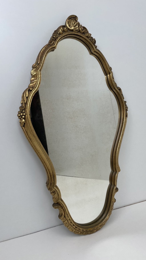 Miroir antique à crête avec cadre en bois doré