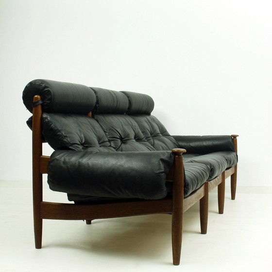 Image 1 of high quality leather couch sofa oak by Eric Merthen, IRA Möbler