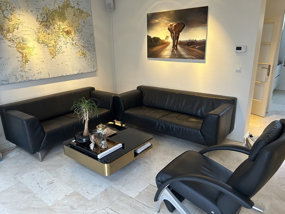 Image 1 of 2X Rolf Benz Leather Black Sofas