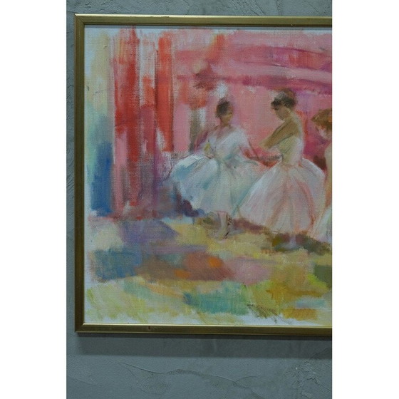 Image 1 of Vintage oil on canvas Ballerinas by Gertrud Wråke-Lindqvist, Sweden 1970s