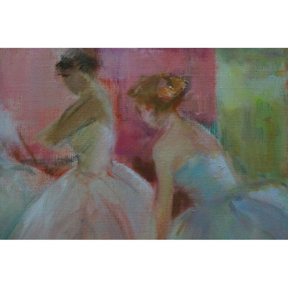 Image 1 of Vintage oil on canvas Ballerinas by Gertrud Wråke-Lindqvist, Sweden 1970s