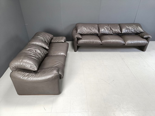 Leather Maralunga Sofa Set By Vico Magistretti For Cassina, 1973