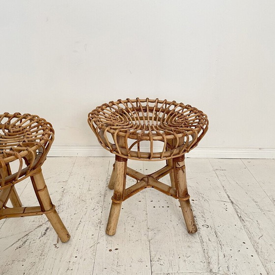 Image 1 of Pair of vintage bamboo and rattan stools, Italy 1972