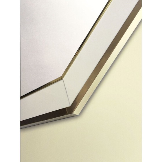 Image 1 of Vintage white lacquer and brass mirror by Jean Claude Mahey, 1970