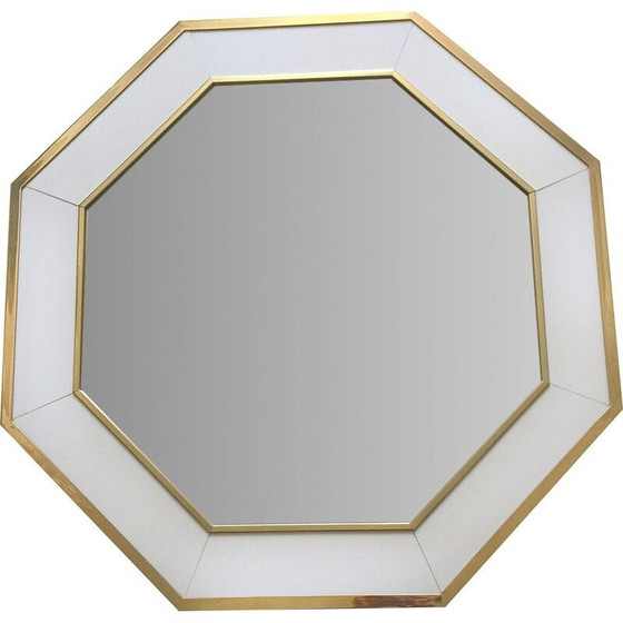 Image 1 of Vintage white lacquer and brass mirror by Jean Claude Mahey, 1970