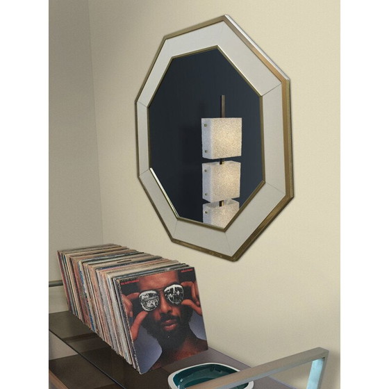 Image 1 of Vintage white lacquer and brass mirror by Jean Claude Mahey, 1970