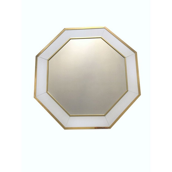 Image 1 of Vintage white lacquer and brass mirror by Jean Claude Mahey, 1970