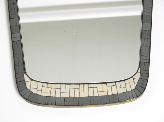Image 1 of Beautiful Mid Century Modern Mosaic Wall Mirror With Heavy Brass Frame By Münchner Zierspiegel