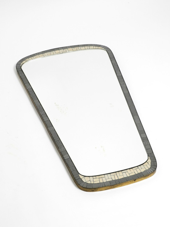 Image 1 of Beautiful Mid Century Modern Mosaic Wall Mirror With Heavy Brass Frame By Münchner Zierspiegel