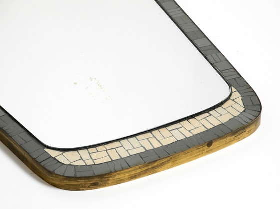 Image 1 of Beautiful Mid Century Modern Mosaic Wall Mirror With Heavy Brass Frame By Münchner Zierspiegel