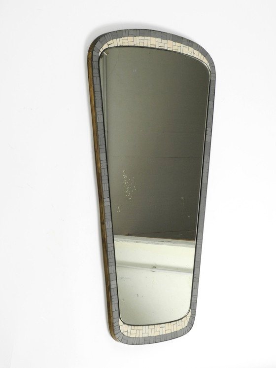 Image 1 of Beautiful Mid Century Modern Mosaic Wall Mirror With Heavy Brass Frame By Münchner Zierspiegel