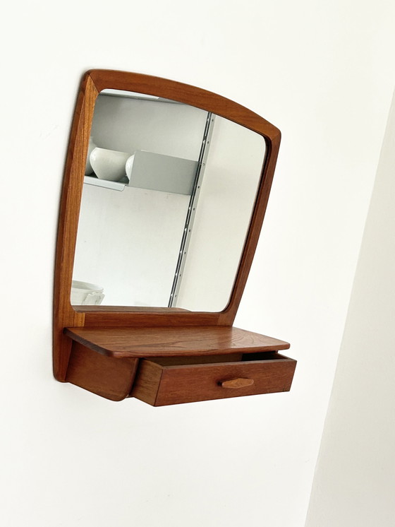 Image 1 of Danish Teak Vanity Mirror Miroir de courtoisie Console murale Pedersen & Hansen