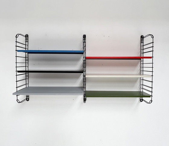 Image 1 of Nine-Piece Blue/Red Tomado Wall Rack From A. Dekker, 1950'S