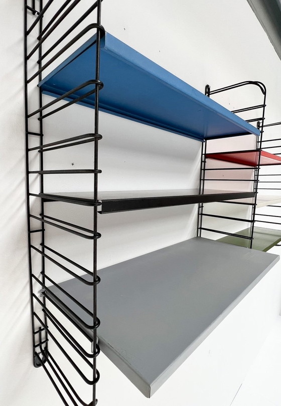 Image 1 of Nine-Piece Blue/Red Tomado Wall Rack From A. Dekker, 1950'S