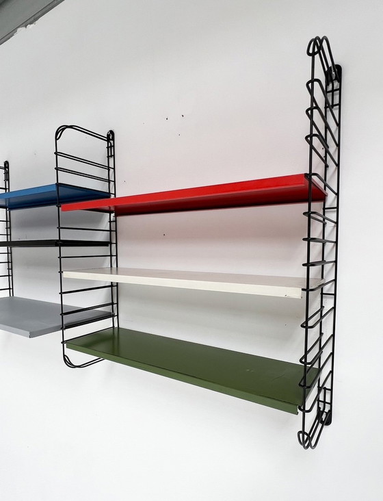 Image 1 of Nine-Piece Blue/Red Tomado Wall Rack From A. Dekker, 1950'S