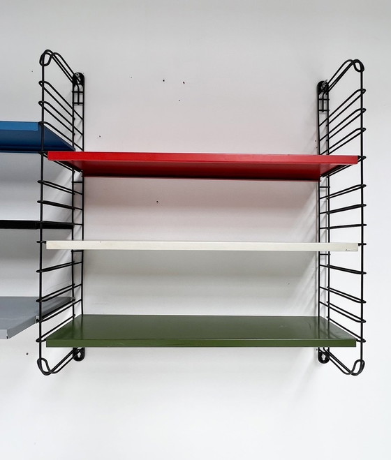 Image 1 of Nine-Piece Blue/Red Tomado Wall Rack From A. Dekker, 1950'S