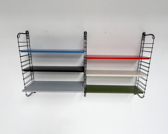 Image 1 of Nine-Piece Blue/Red Tomado Wall Rack From A. Dekker, 1950'S