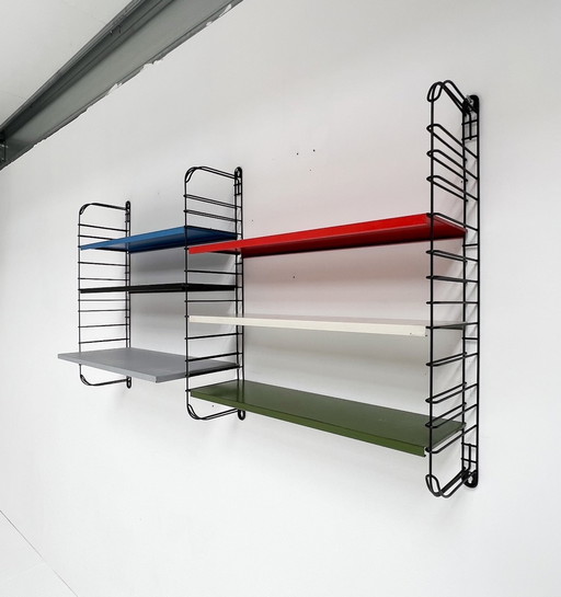 Nine-Piece Blue/Red Tomado Wall Rack From A. Dekker, 1950'S