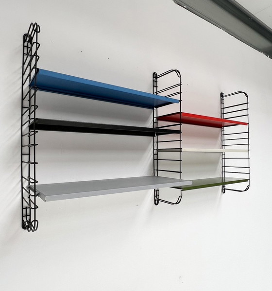 Image 1 of Nine-Piece Blue/Red Tomado Wall Rack From A. Dekker, 1950'S