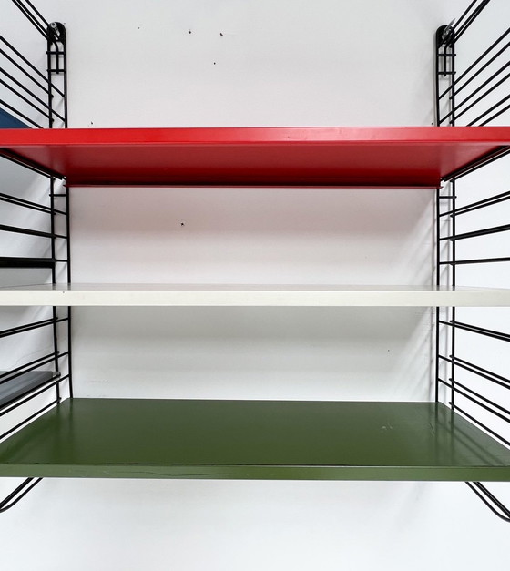 Image 1 of Nine-Piece Blue/Red Tomado Wall Rack From A. Dekker, 1950'S