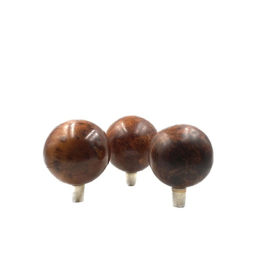 Set of 3 vintage spherical wooden sculptures, France 1960