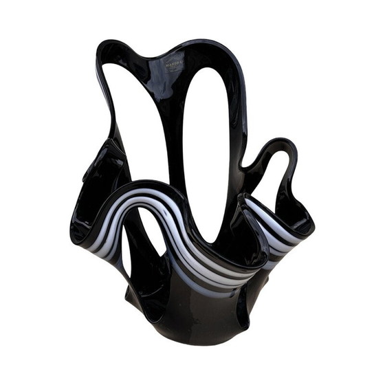 Image 1 of Vintage black glass vase Makora Krosno, Poland 1990s